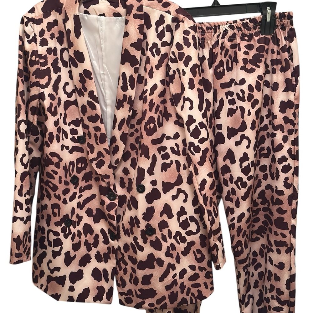Blush Leopard Print Blazer & Pants Set